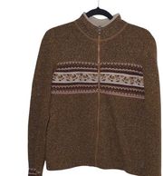 Woolrich Full Zip Cardigan with Leaf Embroidery in Fawn Heather - Size S - GUC