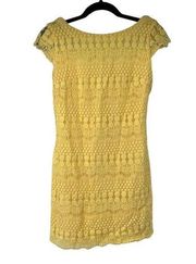 Dressbarn Yellow Crochet Cap Sleeve Lined Dress.