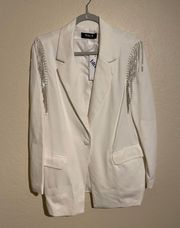 White Blazer With Sparkly Fringe 