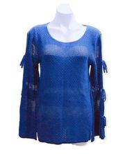 Melissa Paige Sweater Cotton Blend Knit Sheer Pullover Blue Size XL NEW