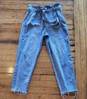 Wild Fable High Rise Belted Paperbag Waist Raw Hem Mom Jeans Size 12