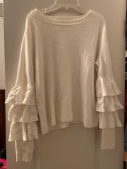 White Ruffled Sleeve Sweater