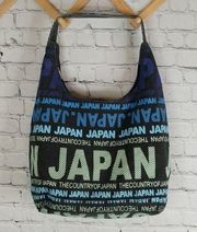 "JAPAN"  Fabric Purse Tote Zip Closure Black Blue