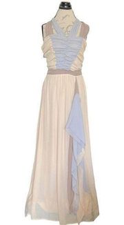 Womens Maxi Long Dress Criss Cross Ruched Flutter Pleated Tied Size Large
