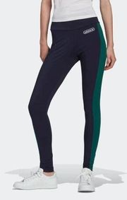 ADIDAS Womens Originals RETRO LUXURY LEGGINGS Legend Ink / Collegiate Green Sz S