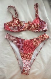pink pattern bikini set
