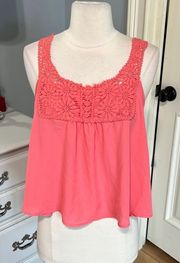 Rue 21 Coral Flowy Tank Crochet Lace Solid Spaghetti Strap Large