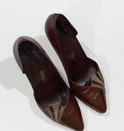 Halston‎ vintage heels size 8 narrow brown copper leather