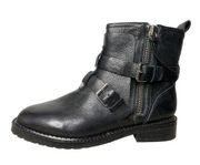 Rebecca Minkoff Griffin Leather Moto Bootie Women's 7.5 Double Zip Buckle Black