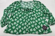 Ava & Viv Women's 3X Plus Size Balloon Long Sleeve Blouse Green Polka Dots