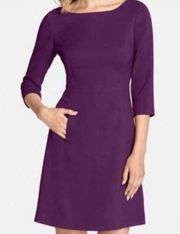 3/4 Sleeve Front Pockets Mini Dress Plum Purple Business Casual 8