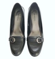 Vintage Black Loafer Heels with False Silver Buckle Slip On •Size 8