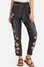 JOHNNY WAS Tayla High Waist Embroidered Cotton Pants