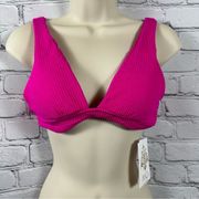 BECCA by Rebecca Virtue Pucker Up Textured Tie-Back Bikini Top Cosmo Pink S NWT