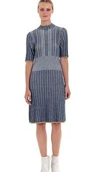 Donna Morgan Mock Neck Sweater Dress in Navy Blue and Gold