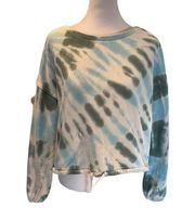 Blue, White & Green Tie Dyed Cropped Long Sleeve Sweatshirts Large
