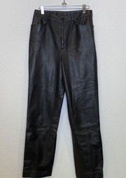 Linda Allard Ellen Tracy Black Leather Straight Leg Pants High Rise EUC Sz 6