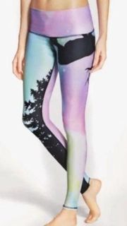 Teeki Purple Northern Light Elk Low Rise Boho Southwestern Yoga Leggings M