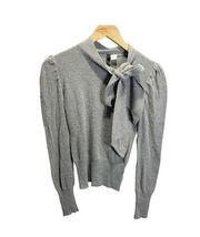 H&M 2 Womens Gray Neck Tie Long sleeve Sweater Mock Neck Stretch Career Knit