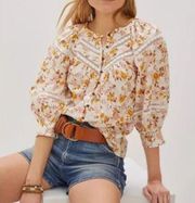ANTHROPOLOGIE HARMONY LACE FLORAL PEASANT BLOUSE TOP S