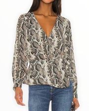 Cupcakes & Cashmere Jasper Wrap Blouse in Brown Snake Print NWT