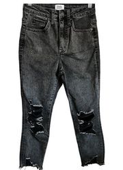 Simple Society Washed Black High Rise Mom Raw Hem Denim Jeans