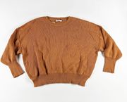 NEW Double Zero Cotton Blend Stretch Knit Crew Neck Pullover Sweater Brown Large