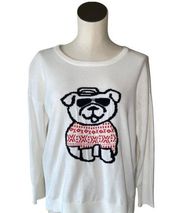 NWT French Connection White Apres Ski Bulldog Crew Neck Jumper Sweater