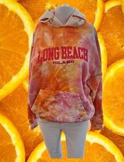 Exist Long Beach Island Pink White Orange Tie Dye Hoodie Sweatshirt Size Small