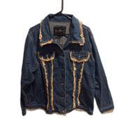 Plus size 18W Ashley Stewart Women's Blue Cotton Tan Fringe Denim Jacket