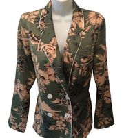 Topshop Floral~Palm Tree 4 Button Career Blazer Sz. 4 Green/Tan Classy Business