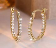 Inside out oval hoop earrings gold plated simulated diamond