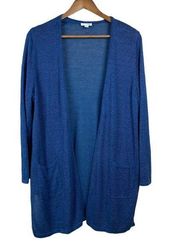 J. Jill Cardigan Sweater LP Blue Linen Blend Open Front Longline‎ Petite