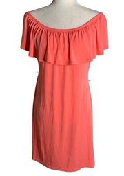 Ivanka Trump Off Shoulder Ruffle Dress S Coral Orange Stretch Knit Knee Length