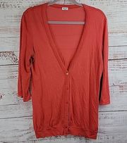 Splendid Coral V-Neck Button Down Roll Tab Sleeve Women's Cardigan Size Medium