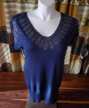 Cache size medium blue top cap sleeve bust 38 inches length 27 inches