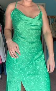 Green Satin Polka dot Dress