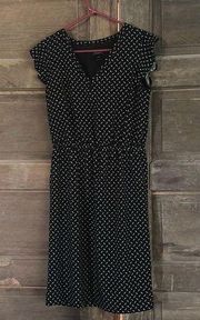 Ann Taylor Dress Flutter Sleeve, Women's Medium Black Polka Dot