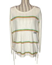 Chaser Cream Rainbow Striped One Love Long Sleeve Sweater Women Sz M