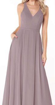 Azazie Mimi Gown Bridesmaid Maxi Dress Sleeveless V Neck Fit & Flare Dusk size 6