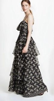 Jill Jill Stuart Black Floral Printed Kiera Ruffle Gown Suze 8