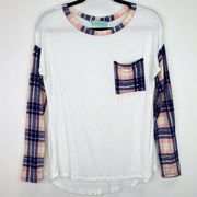 Filly Flair White Plaid Pocket High Low T-Shirt Tee Top Shirt Size Small S