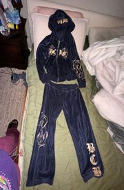 BCBG Rare Velour Hoodie Pants Set Y2K Gold Foil Sequins