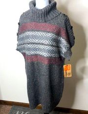 RuffHewn women’s grey/red/white cowl neck sweater with buttons NWT size Large