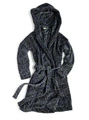 Vera Bradley Kiev Swirls Plush Hooded Robe Black Green Blue White Print L/XL