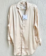 NWT Beach Riot Long Sleeve Tie Button Down Tunic Shirt cream Women's Size Small