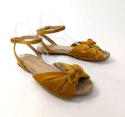 Charlotte Olympia Marina Yellow Velvet Bow Espadrilles Flats Size 40 Preowned