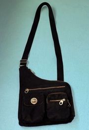 BAGGALLINI crossbody sling organizer purse 18 pockets black adjustable strap