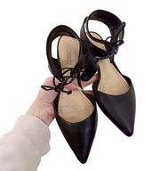 Schutz Ankle Wrap Pointed Toe Flats Black Leather