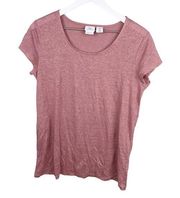 H by Halston 100% Linen Crossover Back Short Sleeve Tee Rose Mauve Size Medium